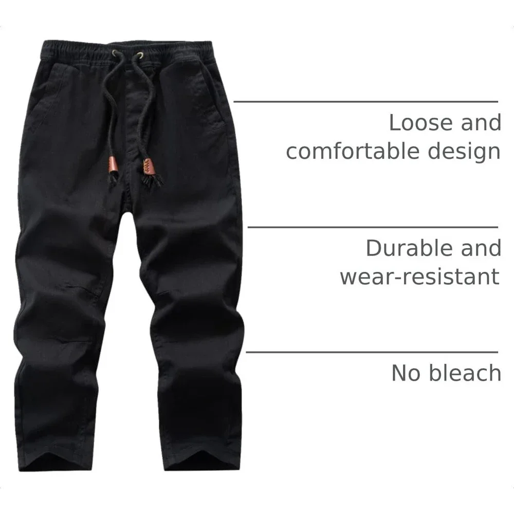 WIYOSHY Boys' Black Solid Color Drawstring Elastic Waist Chino Pants US 12